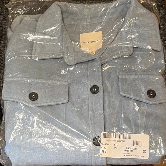 Thread & Supply Nordstrom Blue Soft Flannel Jacket Lined Shacket Medium 8 10 NWT - Picture 2 of 7